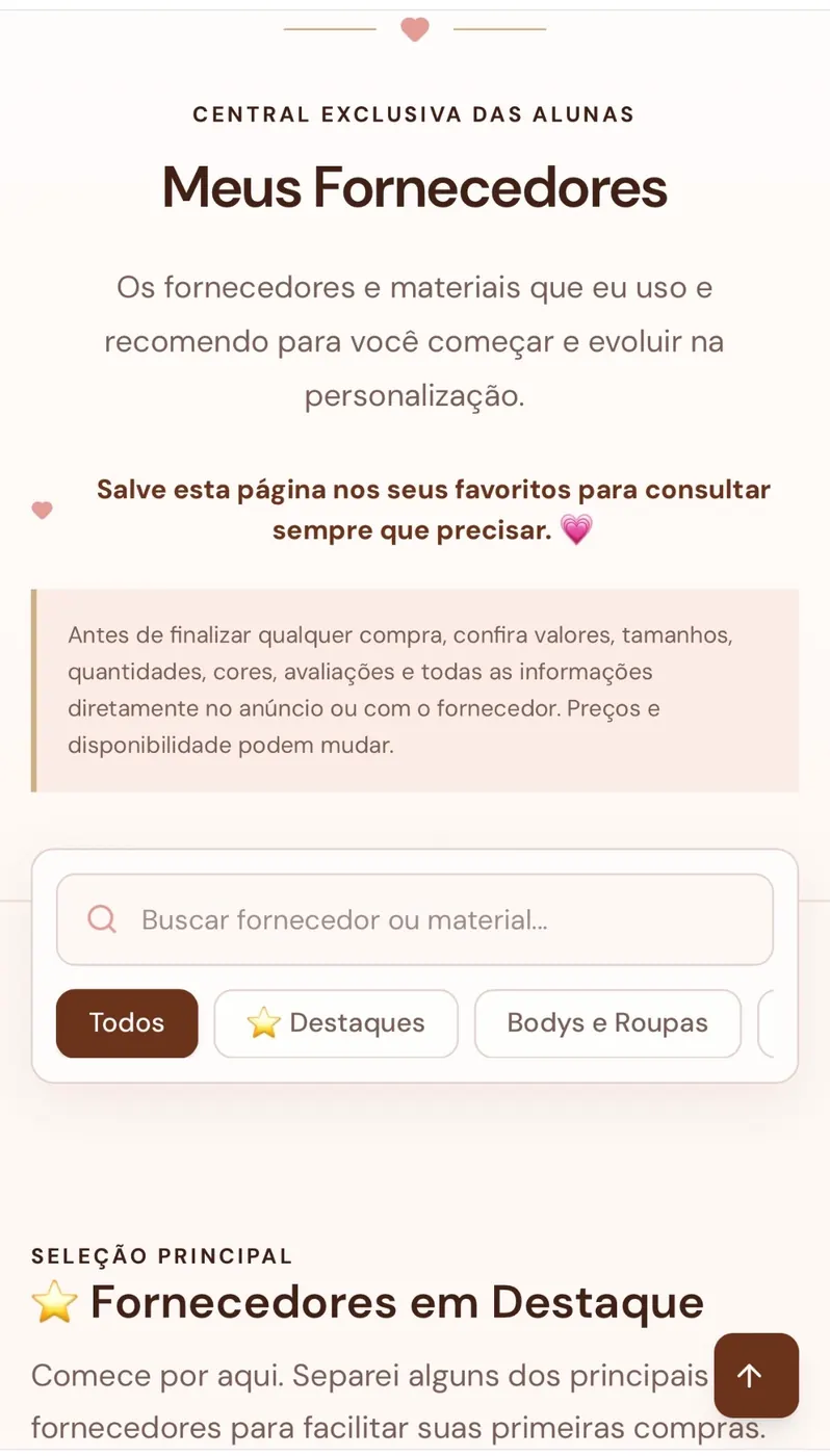Tela do Site de Fornecedores