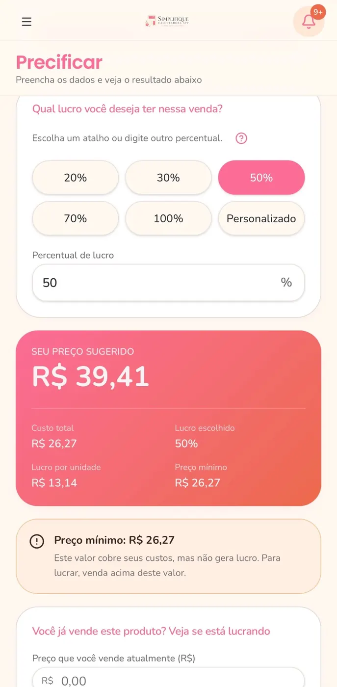 Tela do aplicativo Simplifique Calculadora