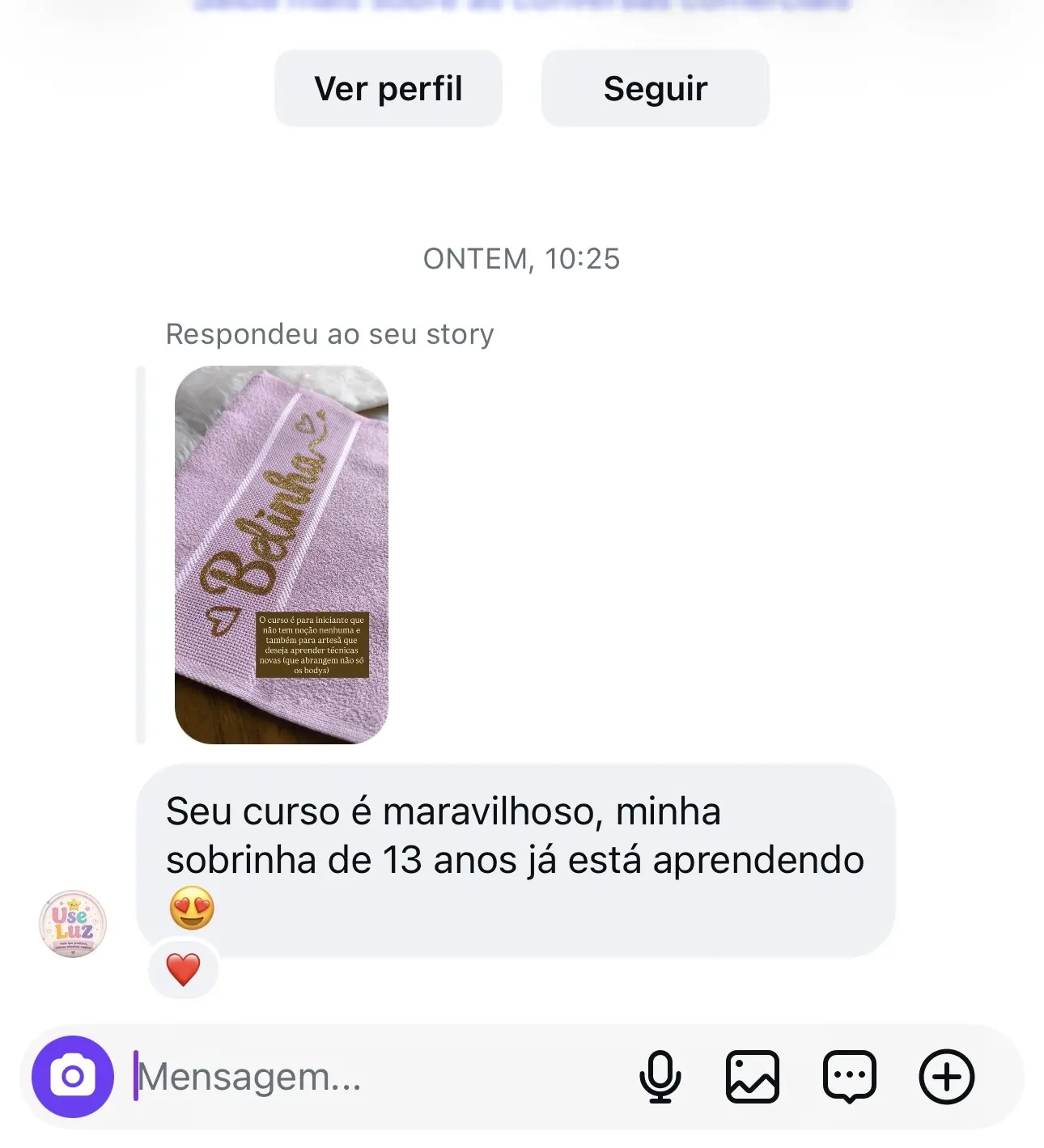 Depoimento de aluna sobre o curso